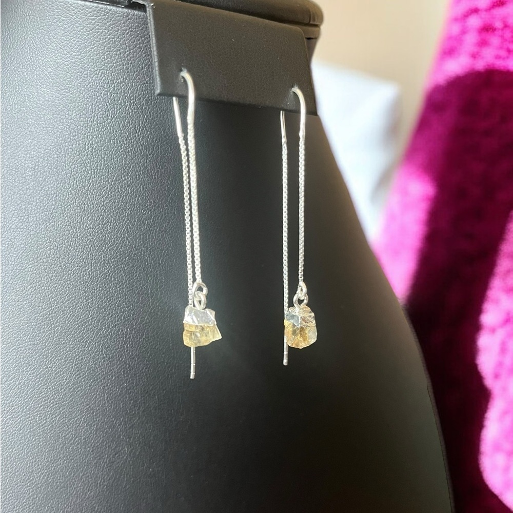 Raw Citrine Threader Earrings - Picture 1 of 4